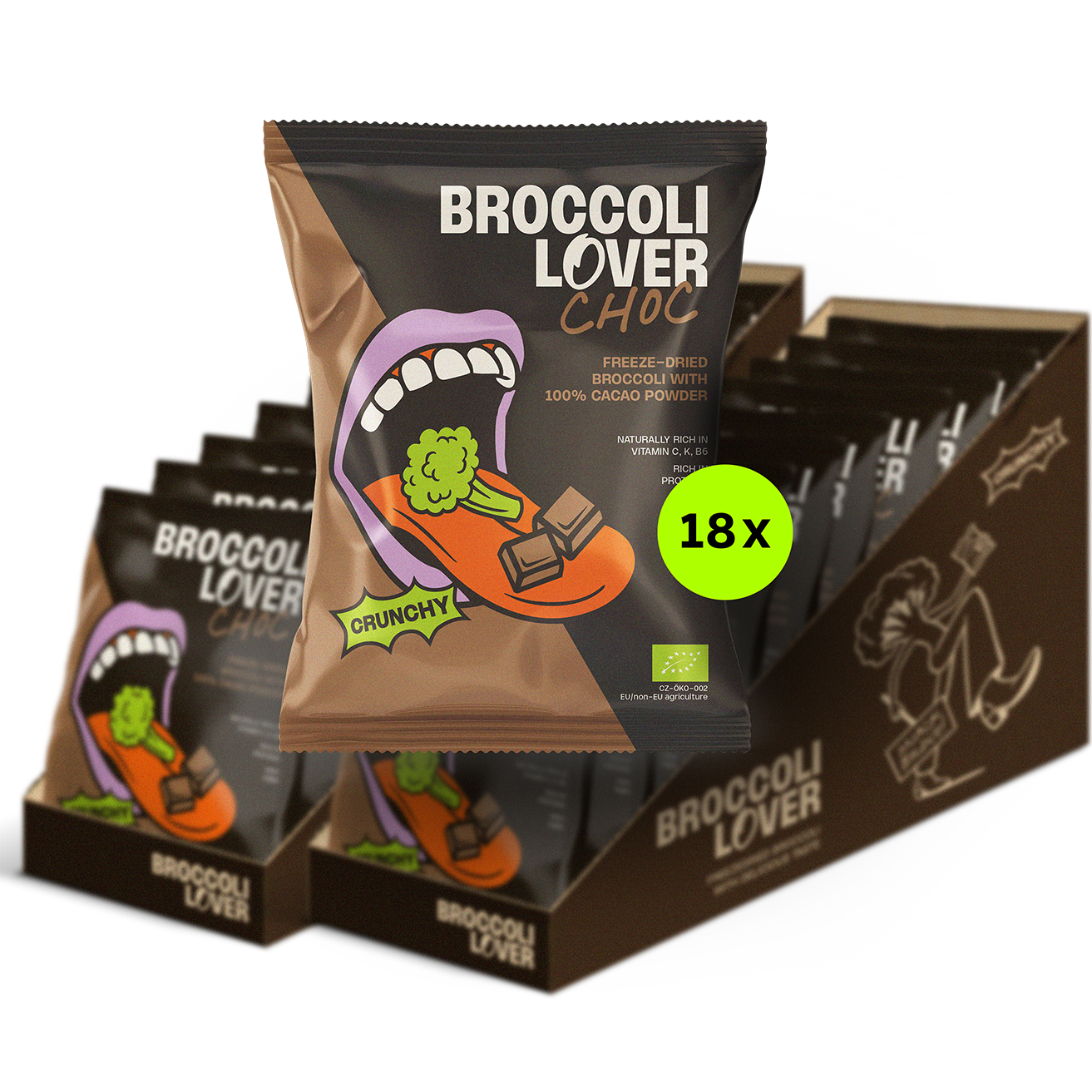 BUNDLE DEAL 2 TRAYS Broccoli Lover Choc, Tray (18x Snack bags)